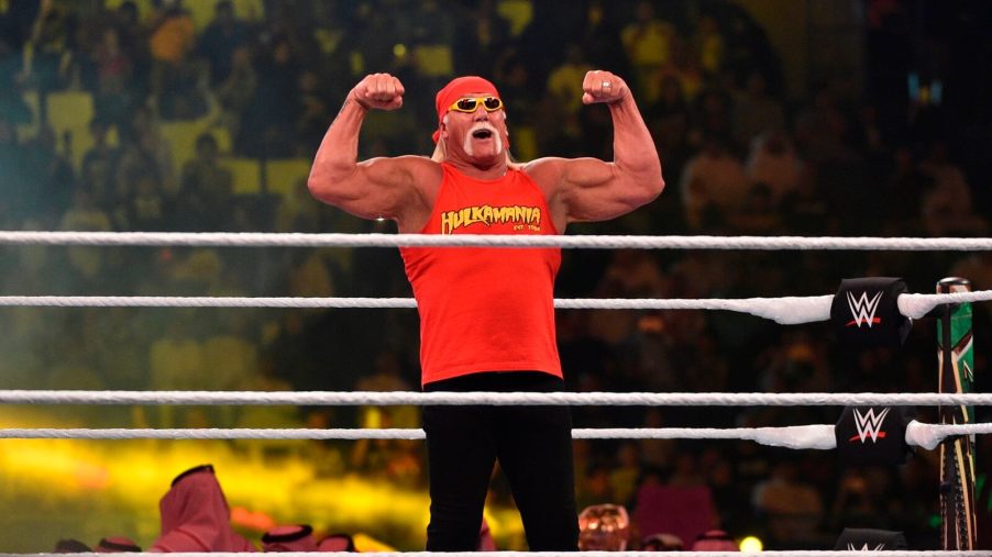 Hulk Hogan, who saved a teen from a crash in 2024, flexes for a Saudi crowd.