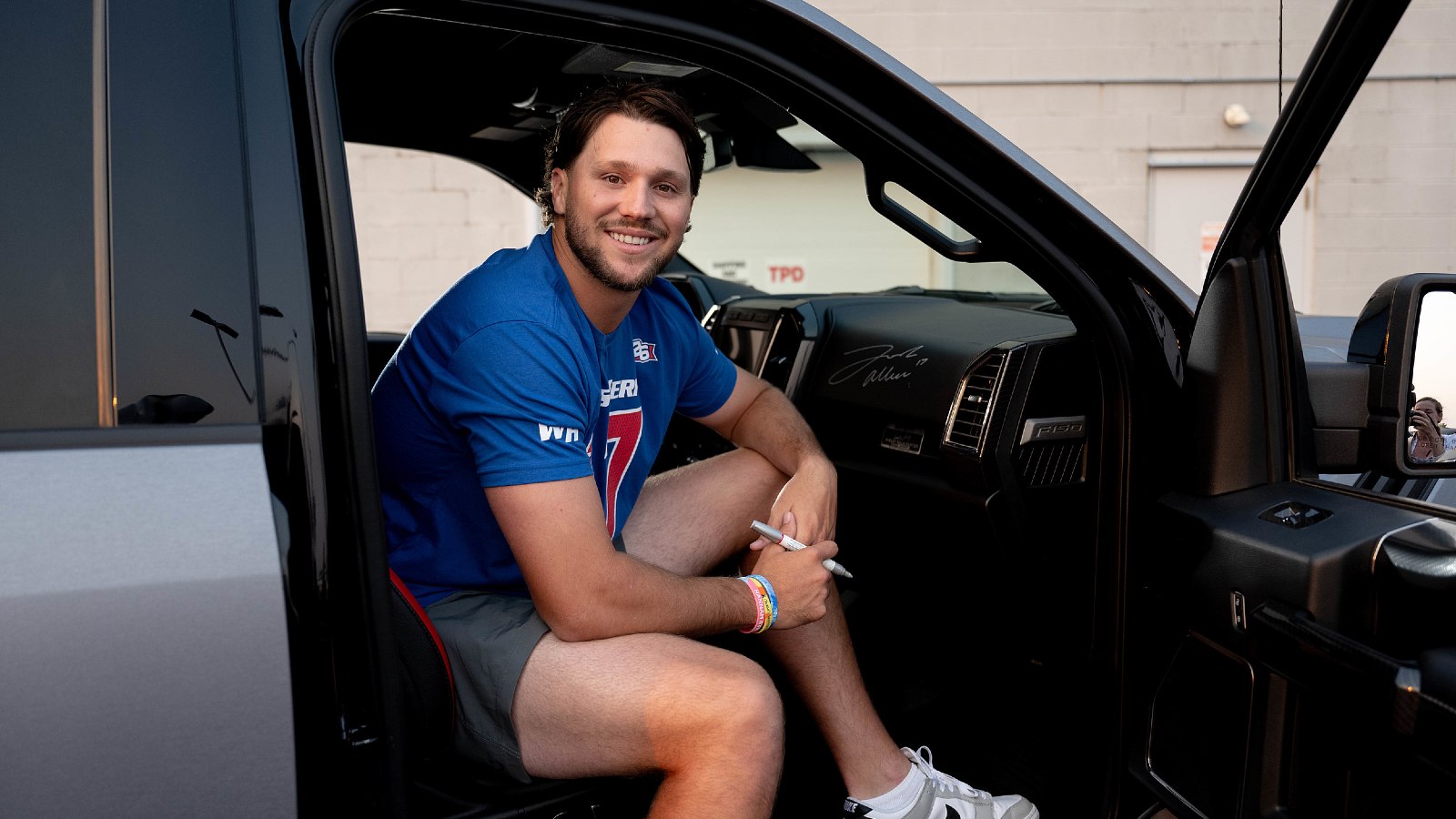 Josh Allen Inside a Ford- F-150 Raptor, He owns a custom-built version of this Ford truck.