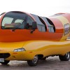Oscar Mayer Wienermobile parked. This iconic hot dog-shaped vehilce can be seen around the country.