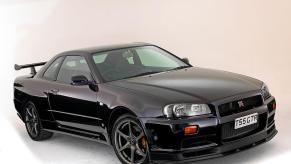 A 1999 R34 Nissan Skyline GT-R shows off its front-end styling.