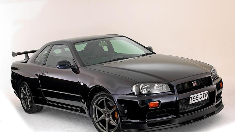 A 1999 R34 Nissan Skyline GT-R shows off its front-end styling.