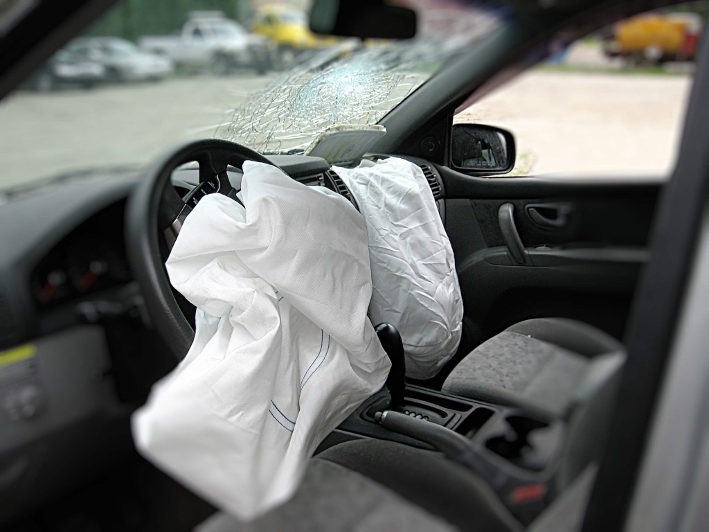 Deployed airbag in a toyota car
