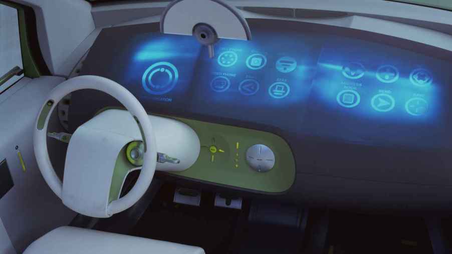 Ford's 2000 concept car, the 24.7, interior is shown with blue LED display.