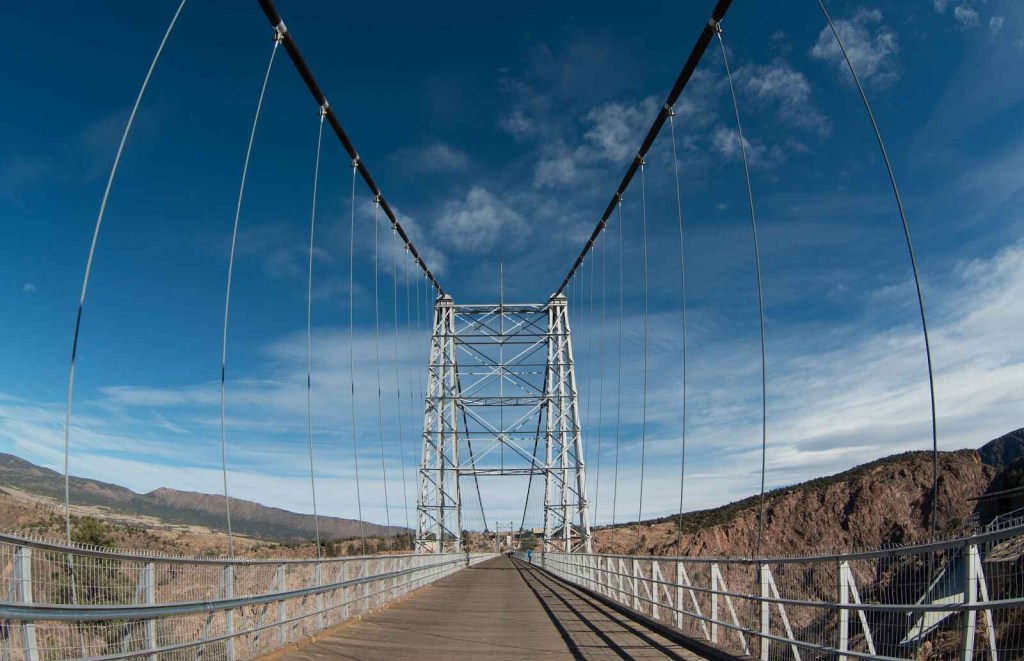 A view of the wooden planks of the Royal Gorge Bridge