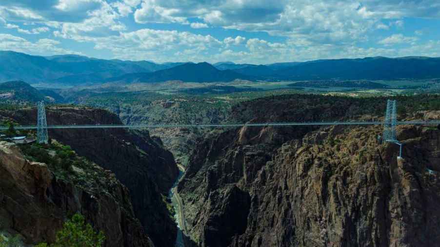 Royal Gorge Bridge in Colorado the highest bridge in the US is shown in full profile view