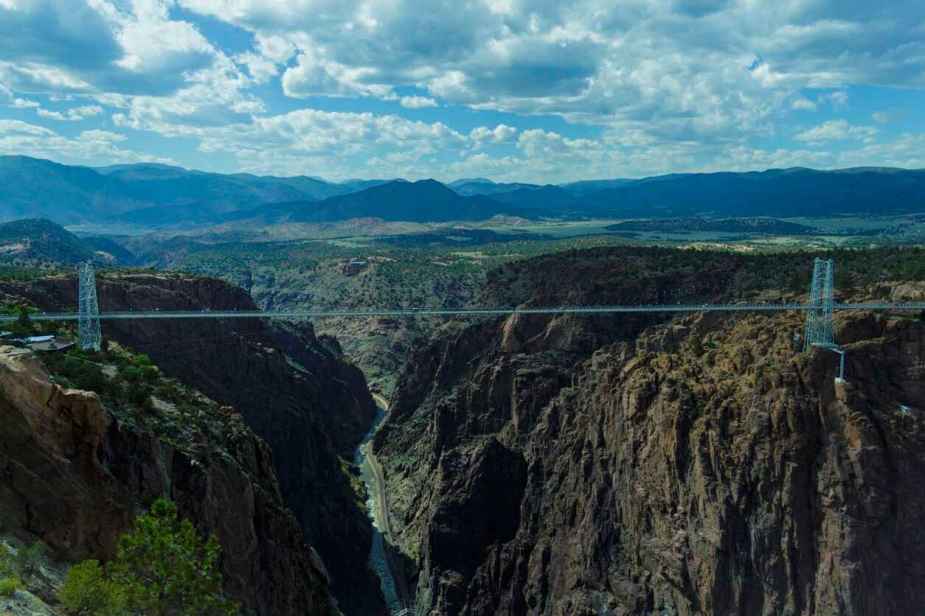 Royal Gorge Bridge in Colorado the highest bridge in the US is shown in full profile view