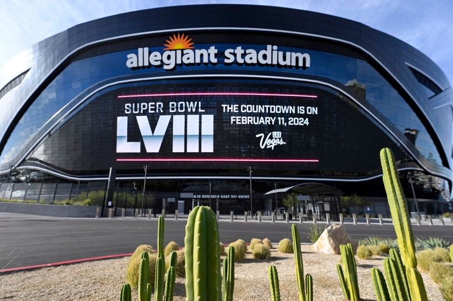 The exterior of Allegiant Stadium in Las Vegas host of the Super Bowl LVIII