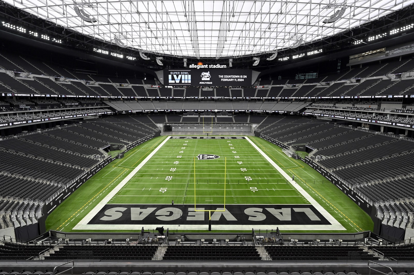 Interior field shot of Allegiant Stadium host of Super Bowl LVIII
