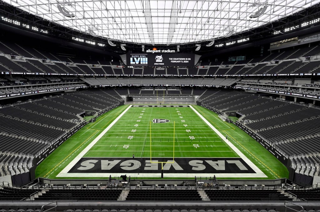 Interior field shot of Allegiant Stadium host of Super Bowl LVIII