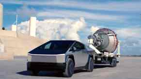 The Tesla Cybertruck towing a trailer