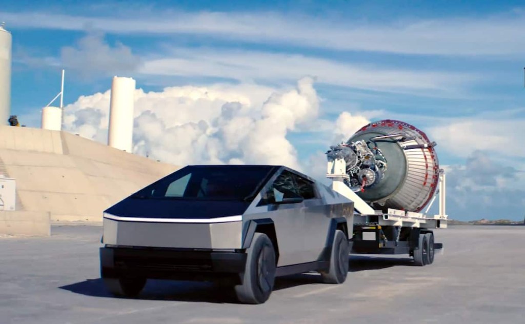 The Tesla Cybertruck towing a trailer