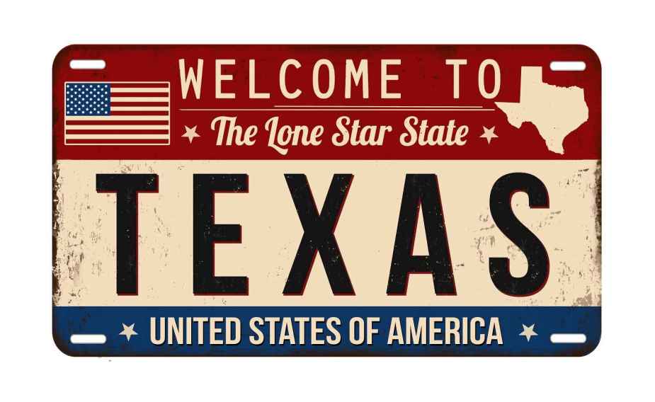 A Texas license plate is shown