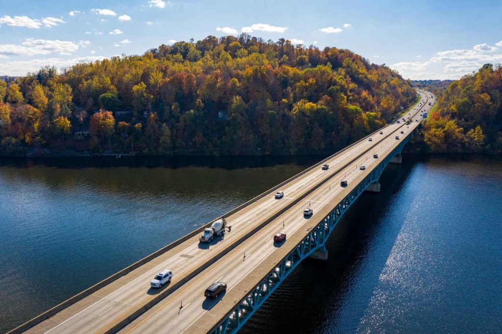 Interstate 68 bridge in Morgantown West Virginia over water