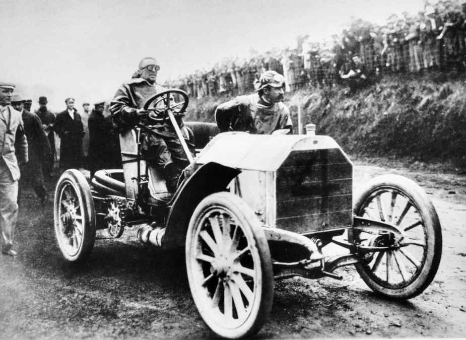 A Mercedes-Simplex 60 HP the world's most expensive auction car and drivers shown after winning the Gordon Bennett Race, Athy, Ireland, 1903.
