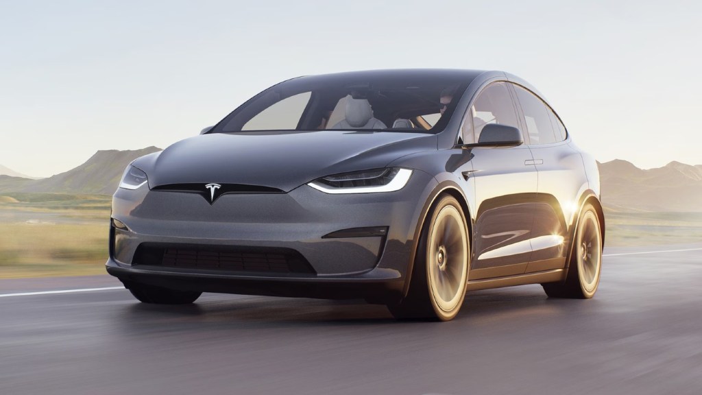 2023 Tesla Model X on the road. This electric vehile drives great but has some drawbacks.