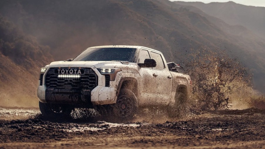The 2023 Toyota Tundra kicking up mud