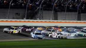 Ross Chastain and Austin Cindric spin on the final lap of the 2024 Daytona 500