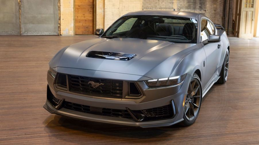A 2024 Ford Mustang Dark Horse shows off its Matte Clear Film treatment.