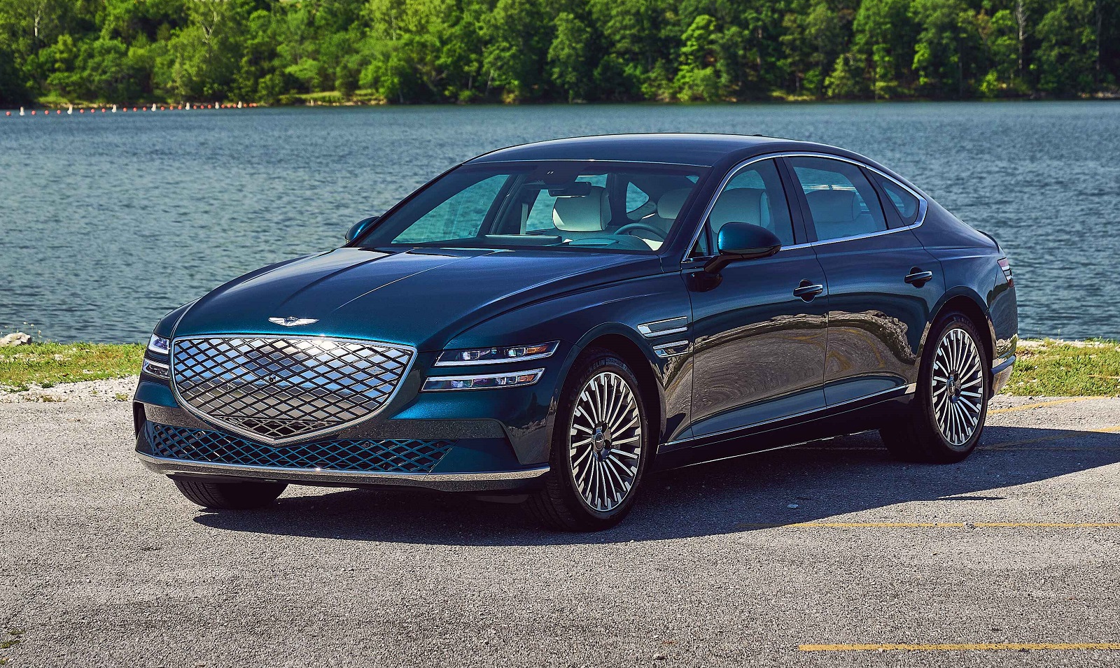 A blue 2024 Genesis Electrified G80