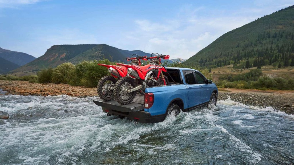 2024 Honda Ridgeline Fording a River. This is a capable midsize truck.