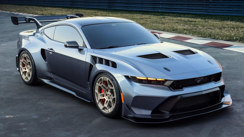 The all-new Ford Mustang GTD sits on a track. 