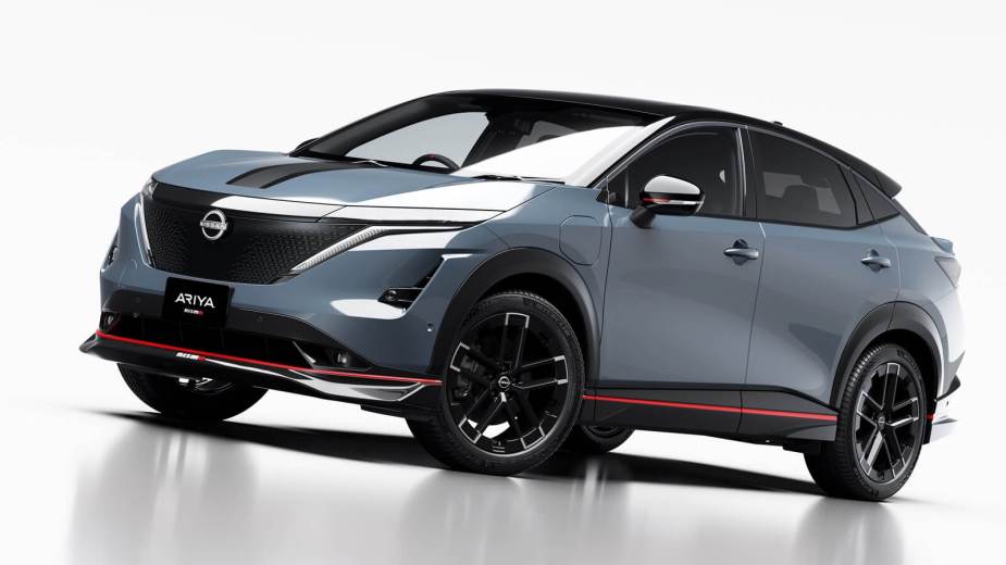 A Nissan Ariya NISMO shows off its front-end styling.