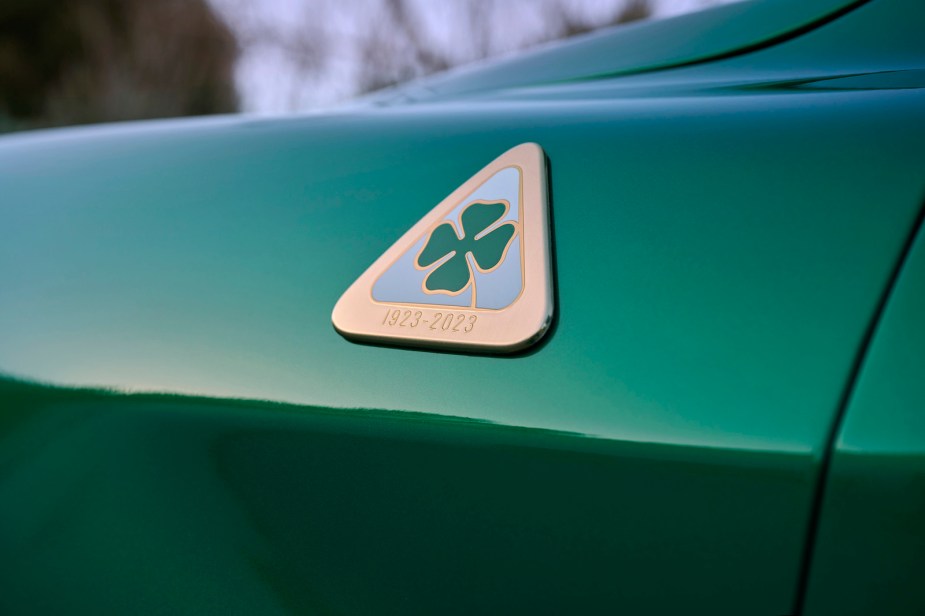 Green fender of an Alfa Romeo Giulia Quadrifoglio trim sedan