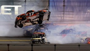 Taylor Gray gets airborne during the 2024 NASCAR Truck Series opening race at Daytona