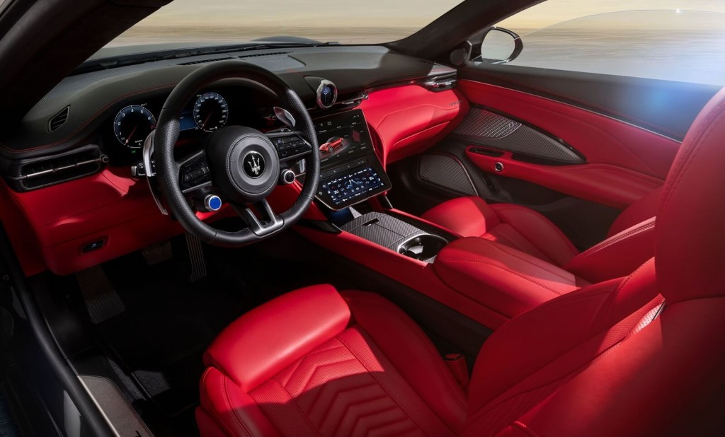 A 2024 Maserati GranCabrio shows off its red interior.