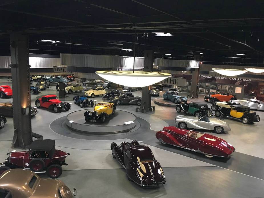 Collection of vintage automobiles in a musem