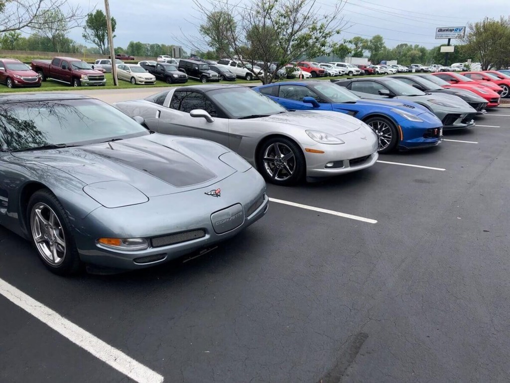 A row of Chevrolet Corvettes at the National Corvette Museum. 