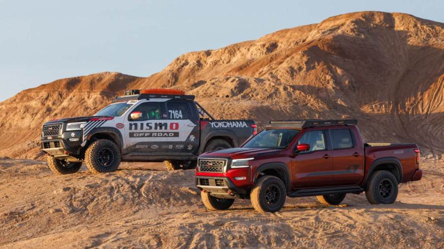 Nissan Frontier Forsberg Edition posed in the desert next to the race-winning truck.