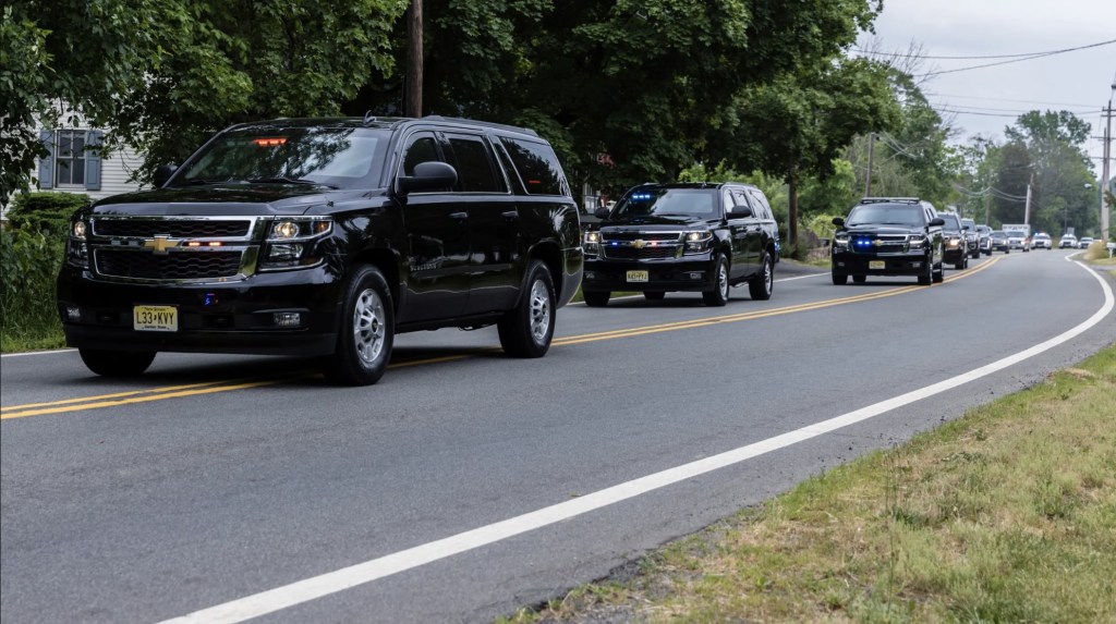 The Presidential Motorcade driving down the road