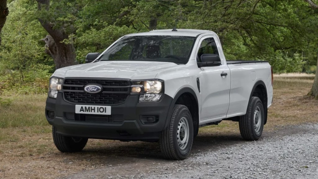 The 2024 Single-Cab Ford Ranger on a gravel road