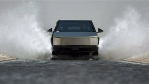 The Tesla Cybertruck splashing through water