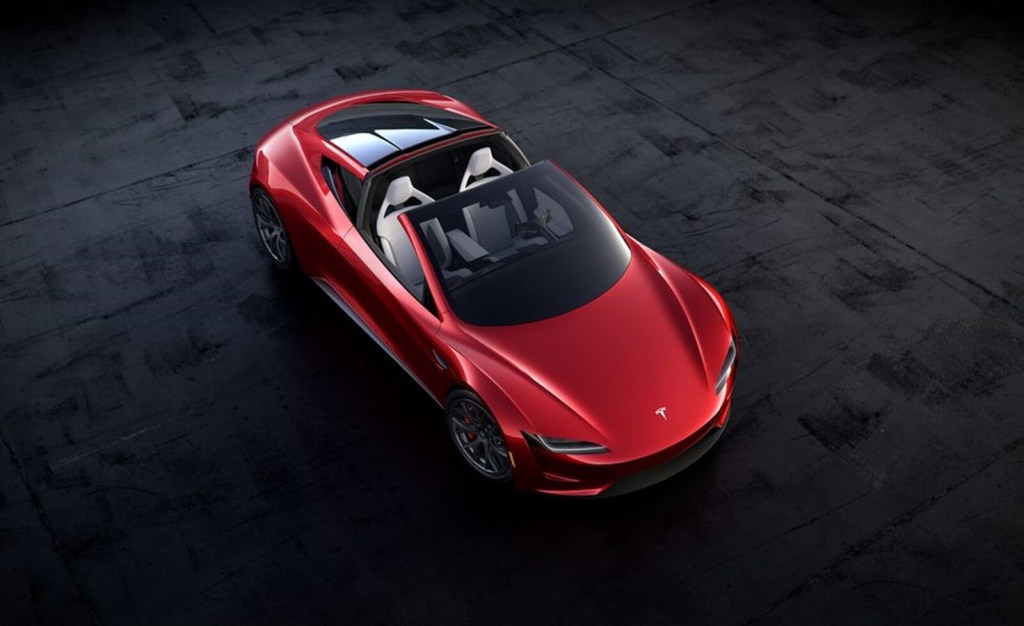 A Tesla Roadster from the top down.