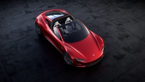 A Tesla Roadster from the top down.
