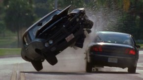 A 1969 Pontiac GTO from "The Punisher" flips in an on-screen stunt.