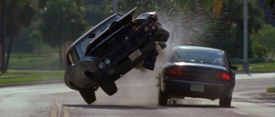 A 1969 Pontiac GTO from "The Punisher" flips in an on-screen stunt.