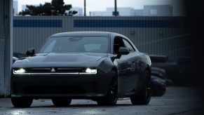 A dark-liveried Dodge Charger shows off its new look.