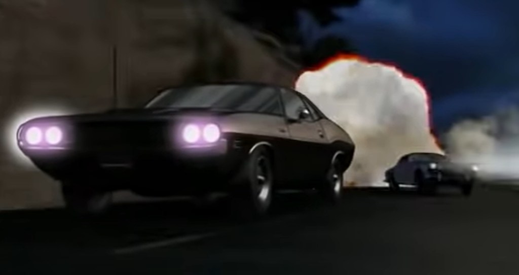 An animated 1970 Dodge Challenger outruns bad guys in 'Archer'. 