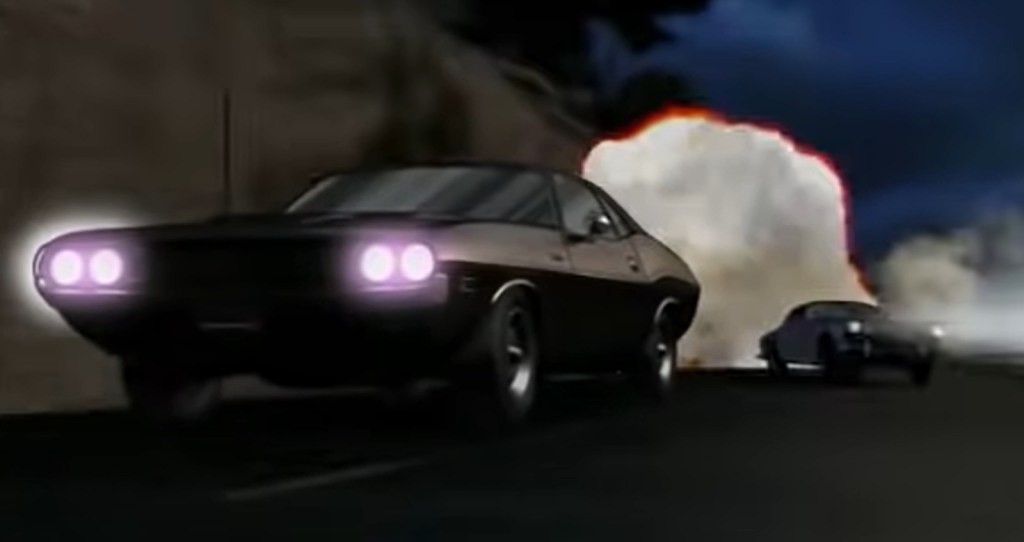 An animated 1970 Dodge Challenger outruns bad guys in 'Archer'.