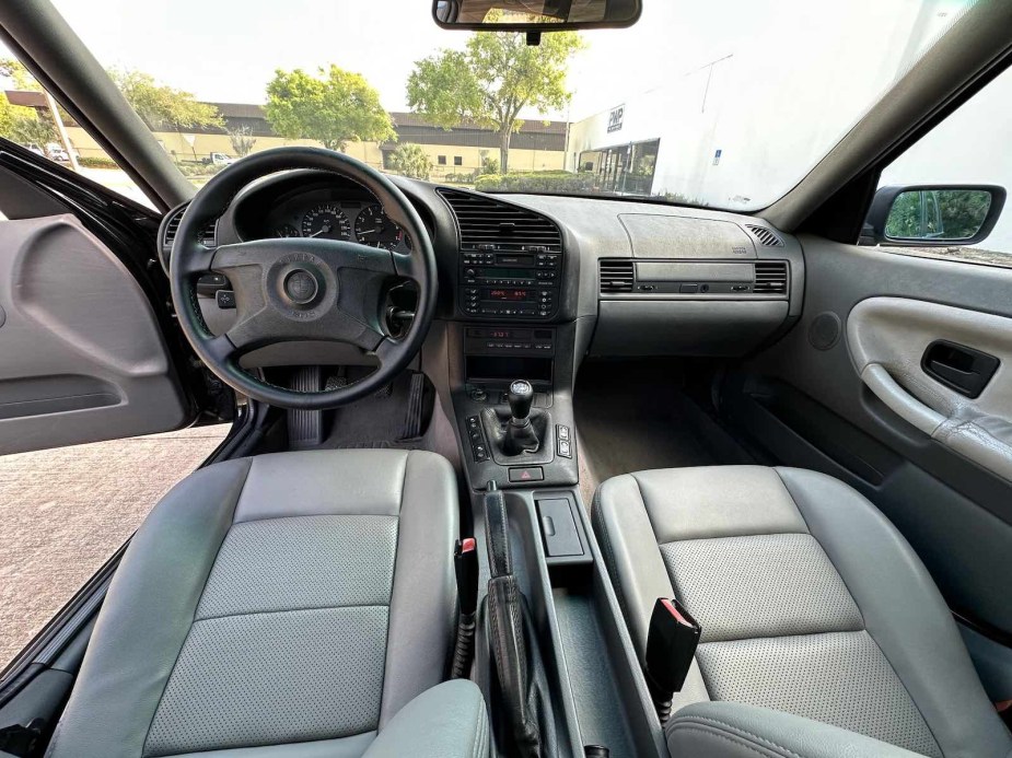 Gray leather interior of an imported BMW 3 series