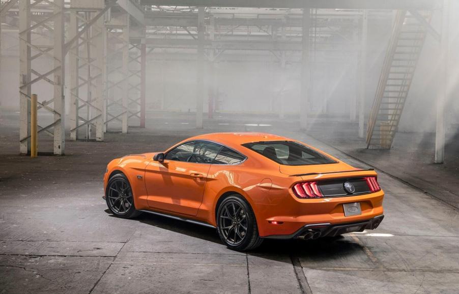 A 2020 Ford Mustang EcoBoost High Performance shows off its rear-end styling.
