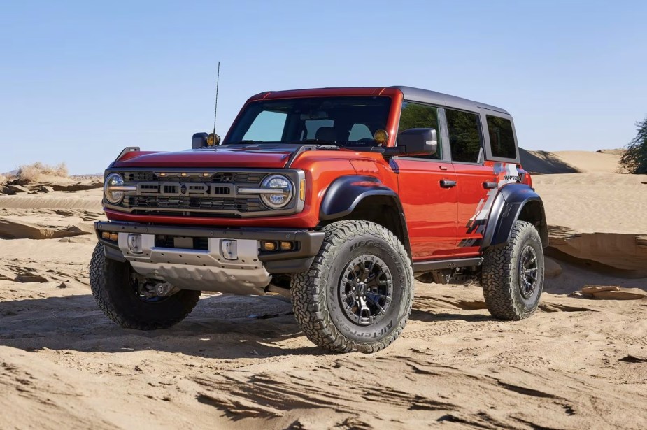 The 2024 Ford Bronco Raptor off-roading in sand