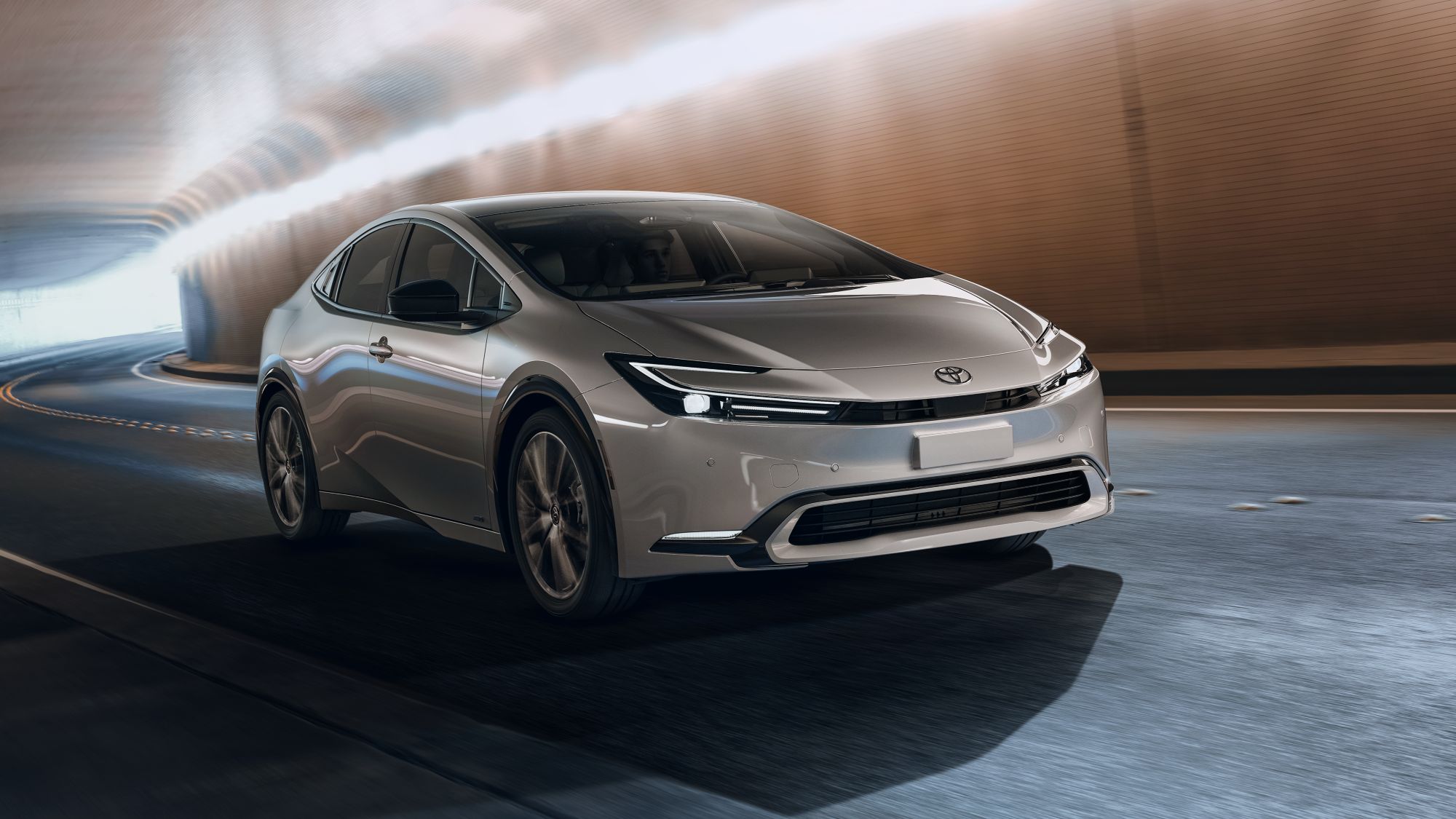 The 2024 Toyota Prius driving through a tunnel