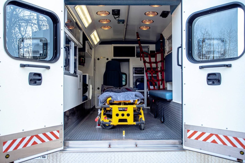 A used ambulance's patient care area could be repurposed as a mobile home or food truck.