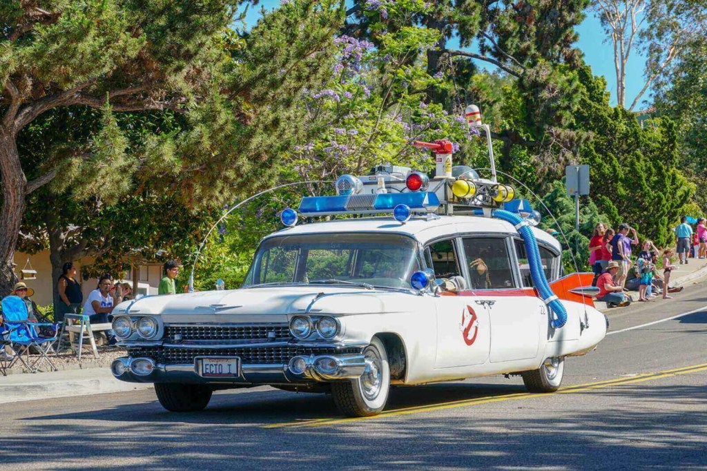 An Ecto-1 build from the Ghostbusters franchise shows off its massive size. 