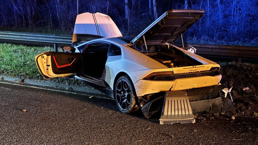A crashed Lamborghini Huracan