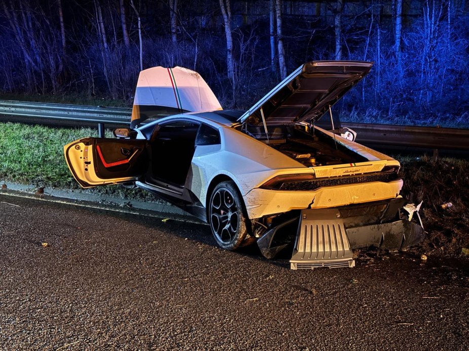 A crashed Lamborghini Huracan